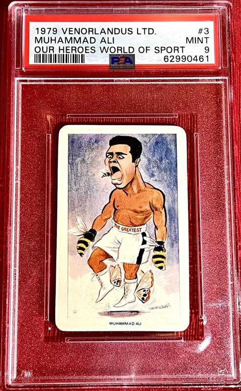 1979 MUHAMMAD ALI RARE BOXING cartoon world of sport FLIK VENORLANDUS card PSA 9 view 2