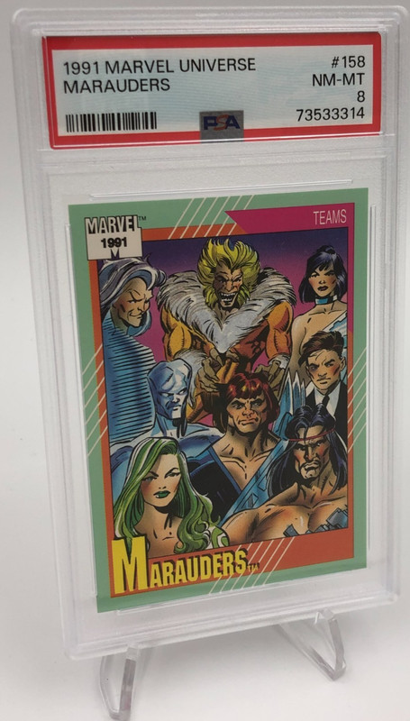 1991 MARVEL UNIVERSE trading card MARAUDERS #158 MCU TEAMS graded slab PSA 8