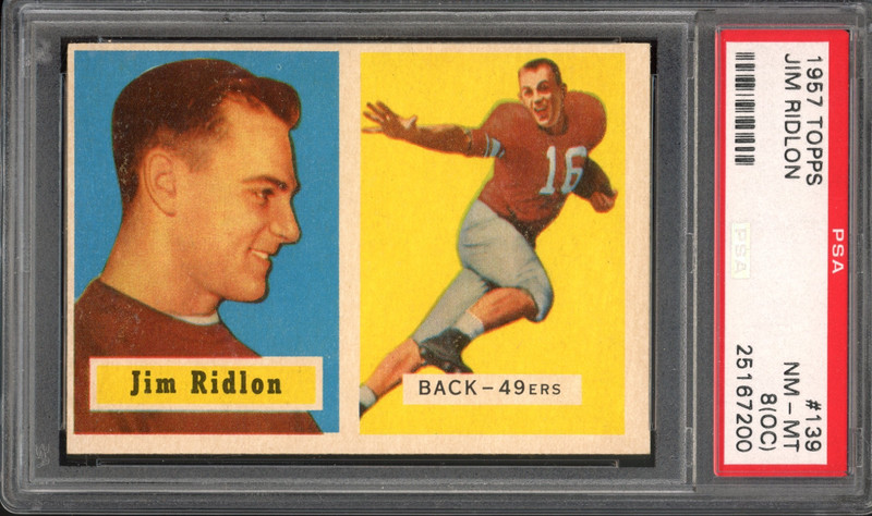1957 Topps #139 Jim Ridlon Rookie PSA 8 (OC) Vintage Football Card (7200)