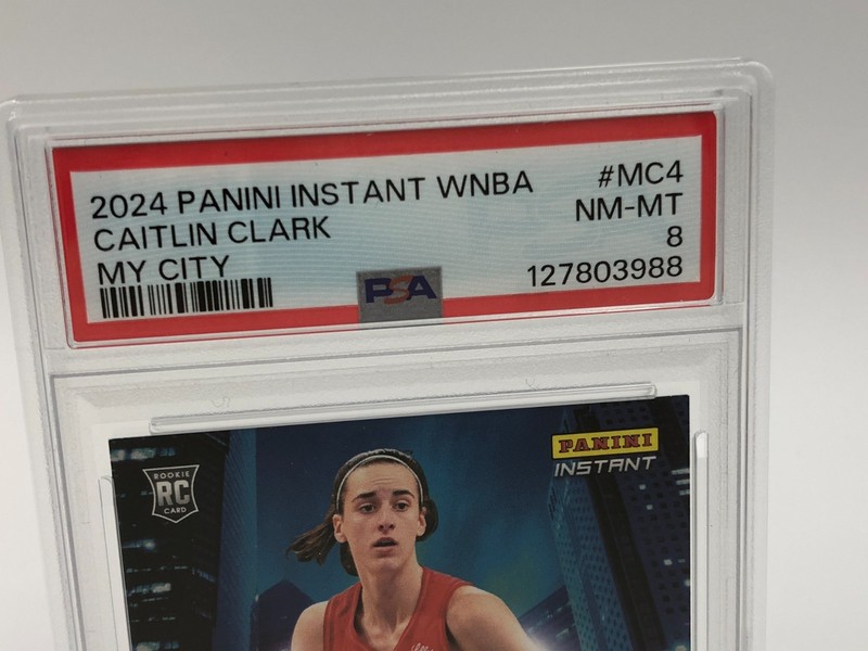 CAITLIN CLARK Trading Card 2024 PANINI INSTANT WNBA Insert MY CITY graded PSA 8 view 2