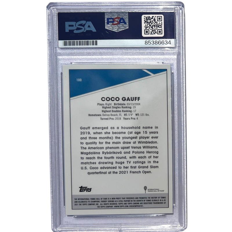 Coco Gauff 2021 Topps Chrome Tennis Sapphire Rookie PSA Authentic Auto 10 view 2