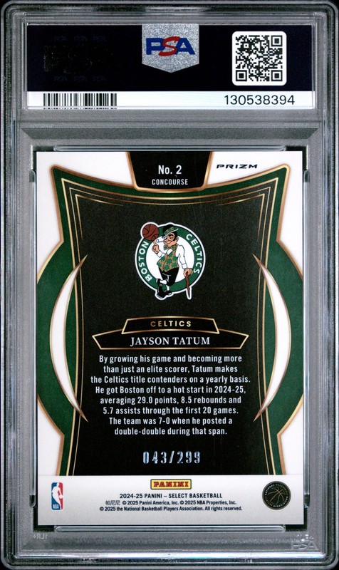 PSA 10 Jayson Tatum 2024 Select #2 Light Blue Prizm /299 Celtics view 2