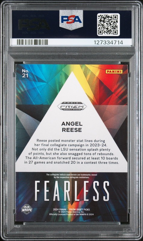 PSA 10 Angel Reese RC 2024 Prizm Draft Picks Fearless #21 Rookie view 2