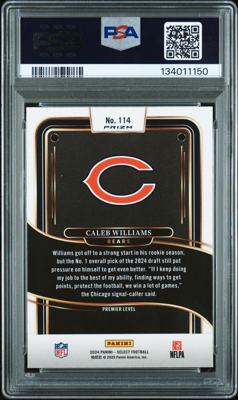 Caleb Williams RC 2024 Select #114 Black & Red Shock PSA 9 Bears Rookie view 2
