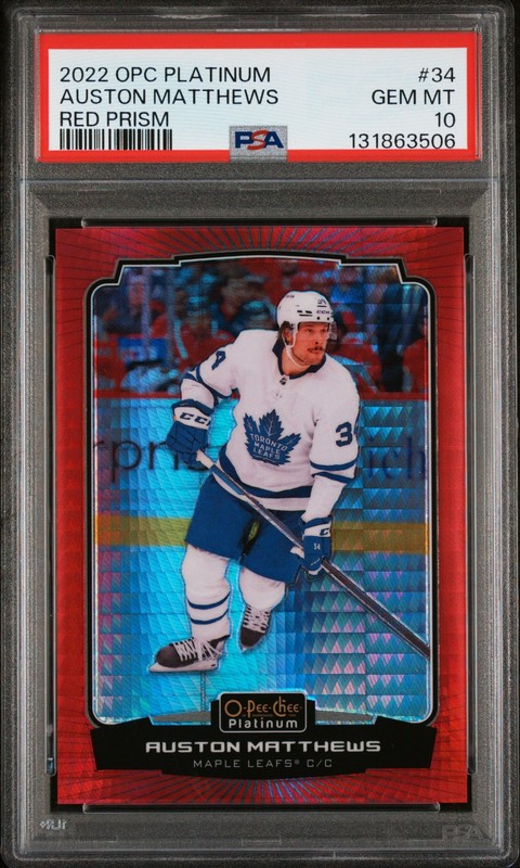 2022 O-Pee-Chee Platinum Auston Matthews Red Prism PSA 10 POP 1!!!