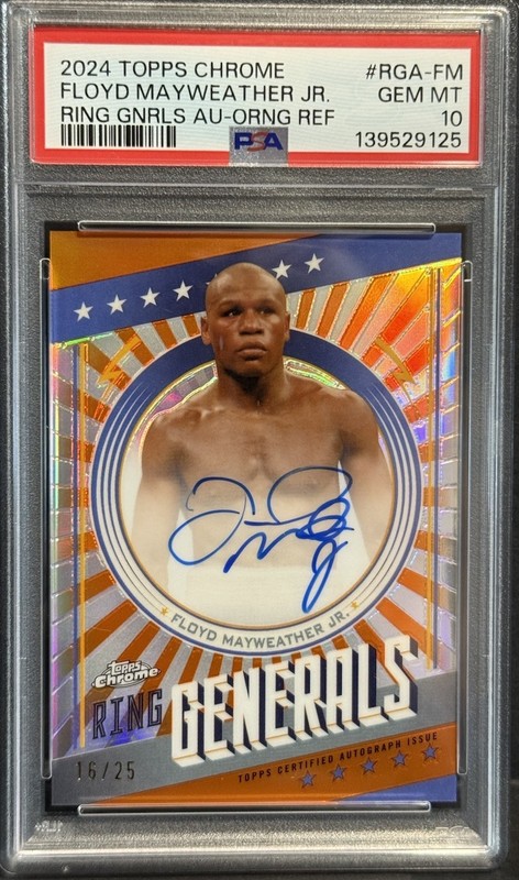 2024 Topps Chrome Boxing Floyd Mayweather Jr. On Card Auto Orange /25 PSA 10 view 2