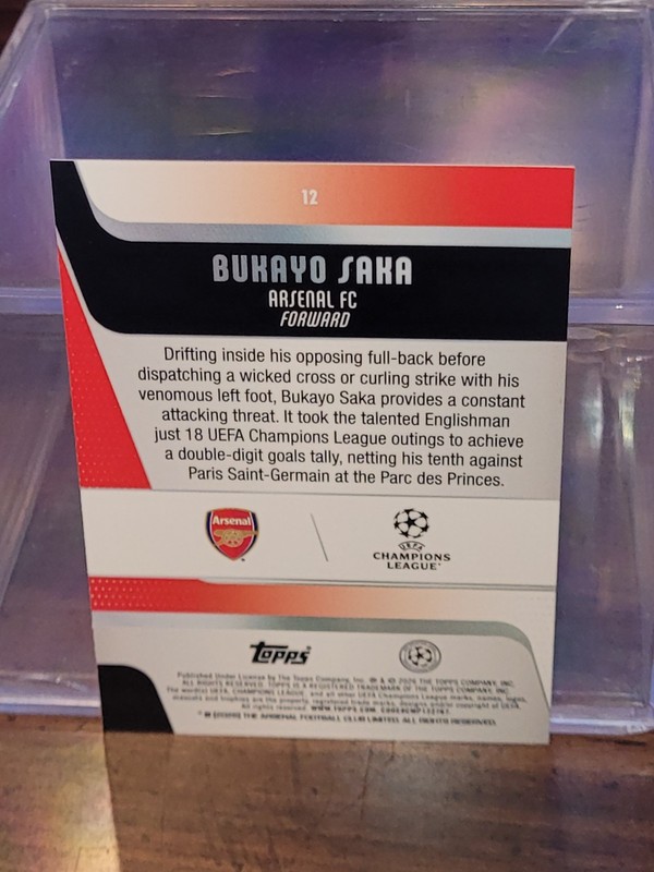 2025-26 Topps UEFA 12 Bukayo Saka - Blue Foil /150 - Arsenal view 2