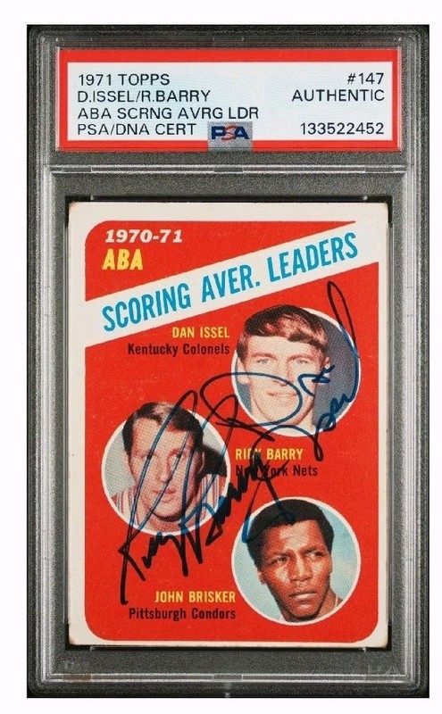 RICK BARRY-DAN ISSEL Signed 1971 ABA Scoring Avg. Ldrs. Vintage Sigs RCs PSA