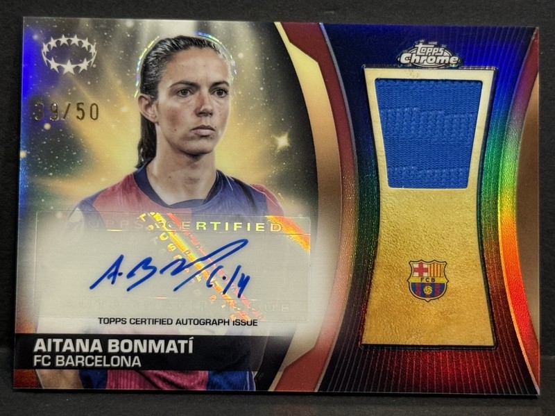 2024-25 Chrome UEFA Women’s CL Aitana Bonmati Match-Worn Patch Auto Gold /50 view 2