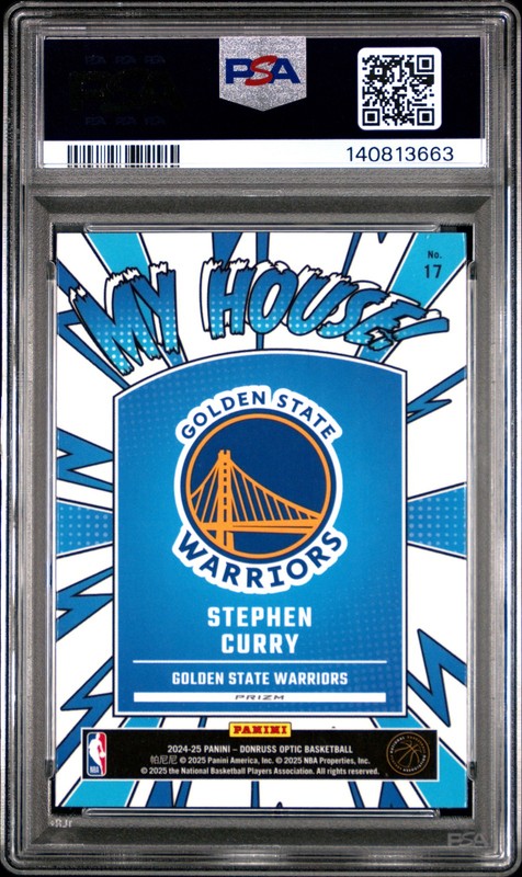 Stephen Curry 2024 Optic My House #17 Purple Prizm PSA 5 Warriors view 2