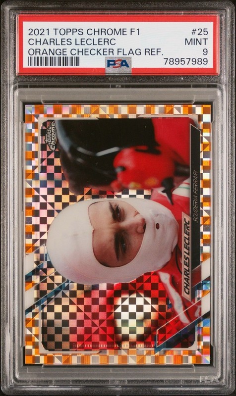 2021 Topps Chrome Charles Leclerc #25 Orange Checker Flag Refractor /25 PSA 9