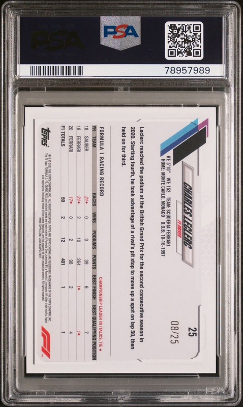 2021 Topps Chrome Charles Leclerc #25 Orange Checker Flag Refractor /25 PSA 9 view 2