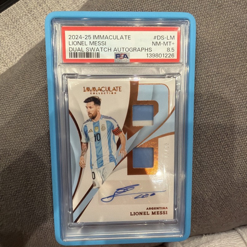 2024-25 Panini Immaculate Lionel Messi Dual Swatch Patch Auto /25 PSA 8.5