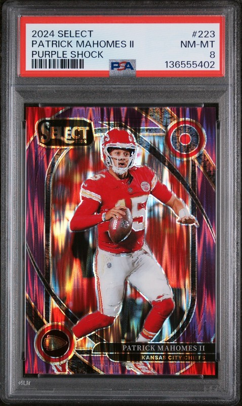 Patrick Mahomes II 2024 Select #223 Purple Shock /360 PSA 8 Chiefs