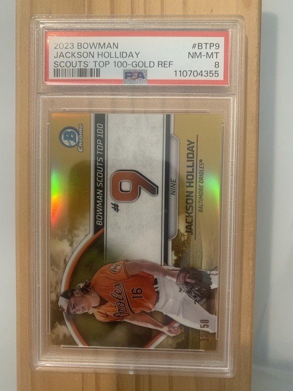2023 Bowman Jackson Holliday Scouts Top 100 Gold Refractor /50 #BTP9 PSA 8