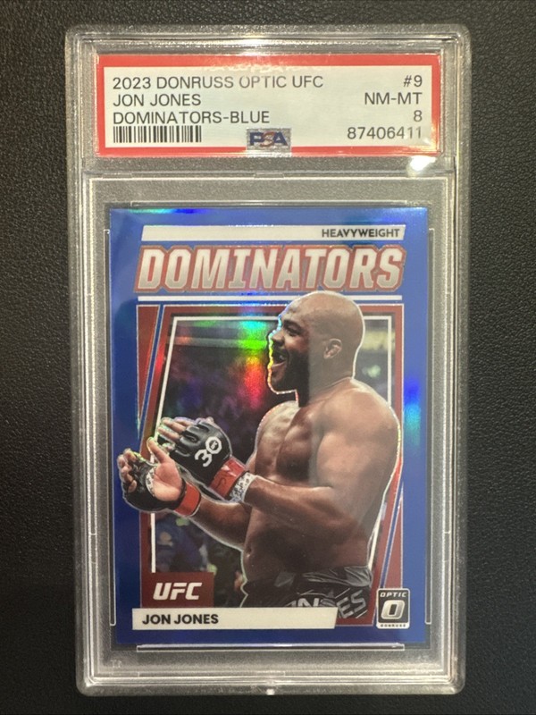 2023 PANINI DONRUSS OPTIC UFC DOMINATORS BLUE #9 JON JONES /49 PSA 8 GOAT