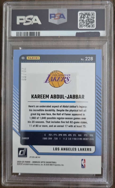 2024 DONRUSS OPTC Kareem Abdul-Jabbar RED Choice #228 PSA 10 view 2