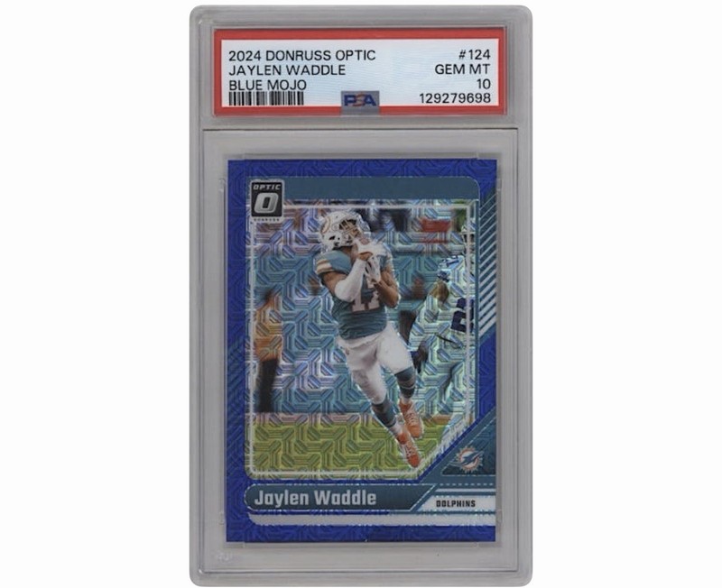 Jaylen Waddle 24 Panini Donruss Optic Blue Mojo #124 PSA 10 POP 1 serial number