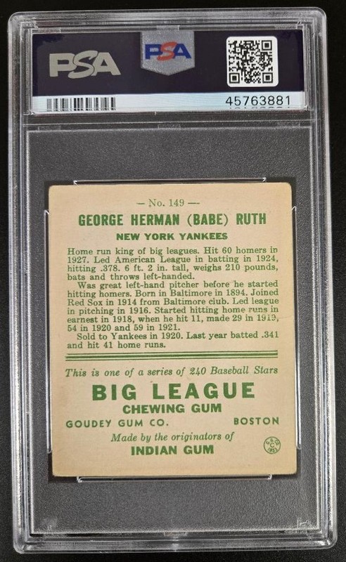 1933 Goudey Babe Ruth # 149 PSA 2 GOOD HOF AMAZING EYE APPEAL!! view 2