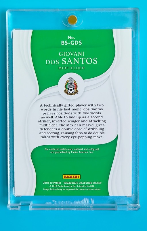2018-19 Immaculate Mexico Giovanni dos Santos Match-worn Boot Patch Auto 11/28 view 2