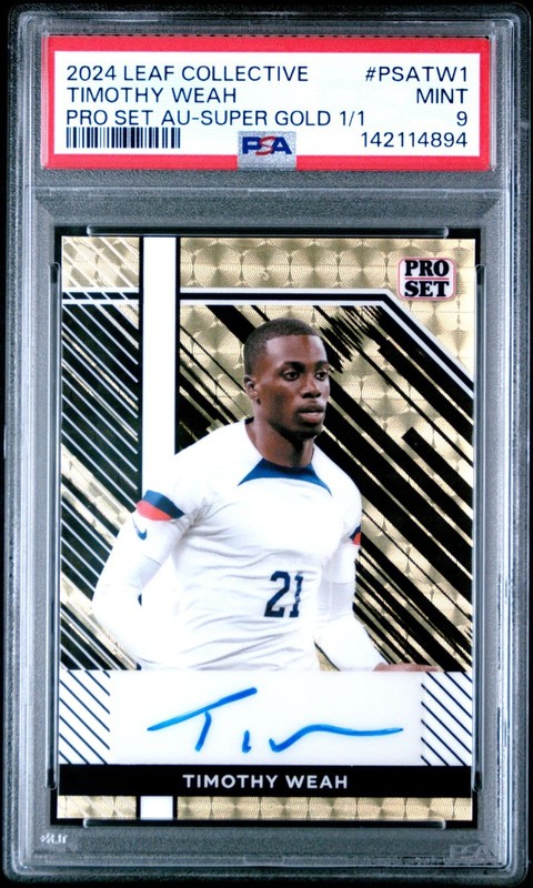2024 LEAF COLLECTIVE PRO SET TIMOTHY WEAH SUPER PRISMATIC GOLD AUTO #1/1 PSA 9