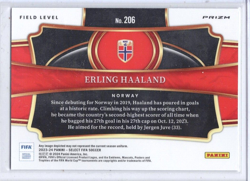 2023-24 Panini Select FIFA Erling Haaland SILVER Prizm Field Level #206 view 2