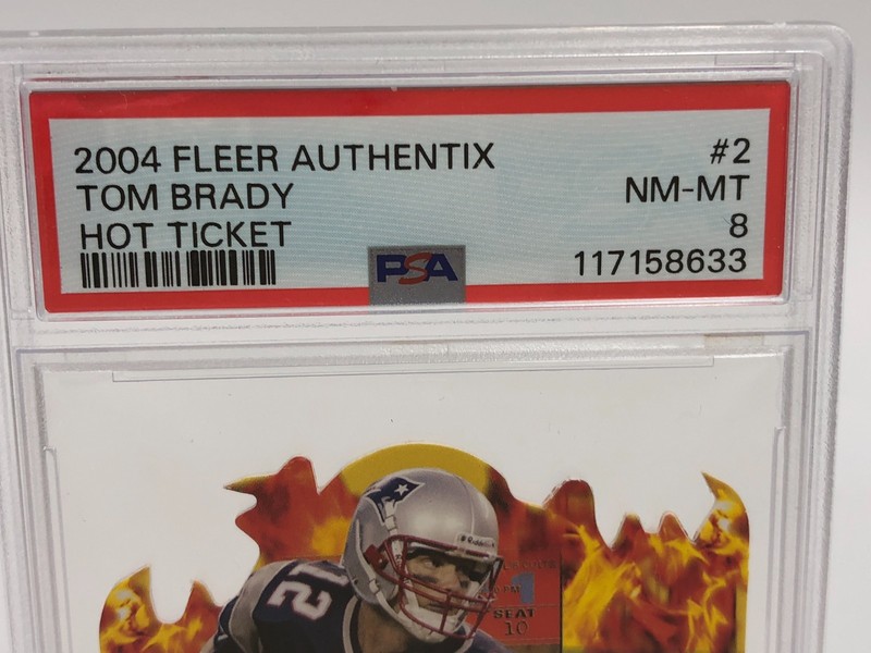 TOM BRADY Trading Card 2004 Fleer AUTHENTIX Insert HOT TICKET #2 graded PSA 8 view 2