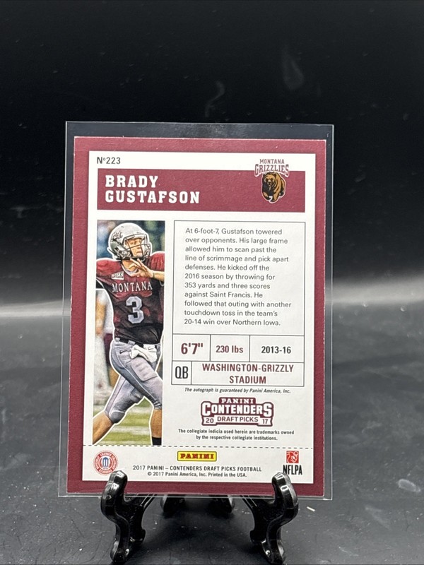 2017 Contenders Draft Brady Gustafson College Ticket Auto Autograph Red Foil view 2