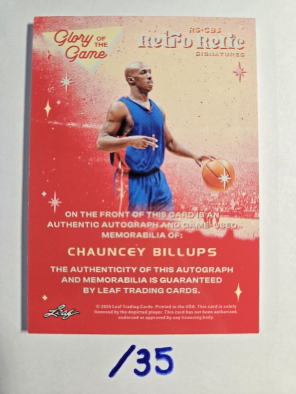 25 Leaf Glory - Retro Relic Signatures - Chauncey Billups Patch/Auto /35 view 2