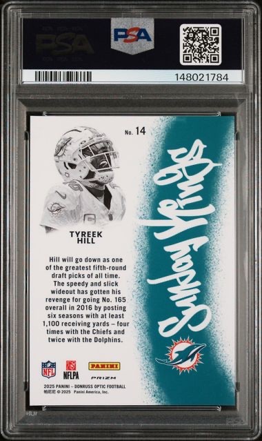 TYREEK HILL 2025 PANINI DONRUSS OPTIC #14 SUNDAY KINGS PRIZM SP DOLPHINS PSA 10 view 2
