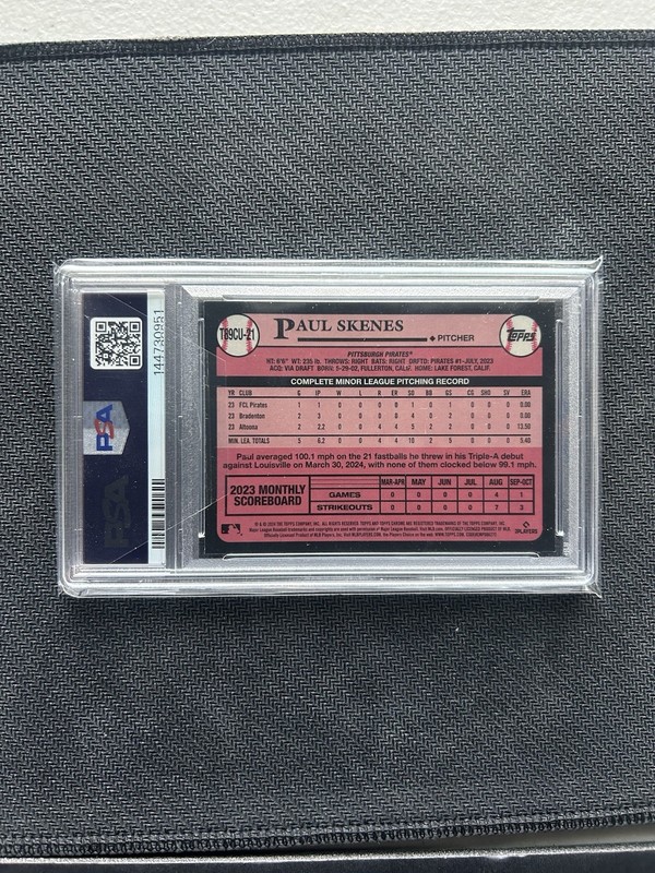 2024 Update Series 89 Topps Chrome Silver Pack Paul Skenes #T89-CU-21 RC PSA 9 view 2