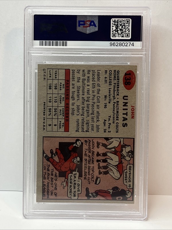 1957 Topps Football #138 John Johnny Unitas RC Rookie HOF PSA 5 EX NFL Football view 2