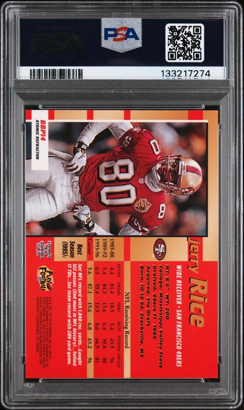 1997 STADIUM CLUB BOWMANS BEST PREVIEWS ATOMIC REFRACTOR #BBP14 JERRY RICE PSA 8 view 2