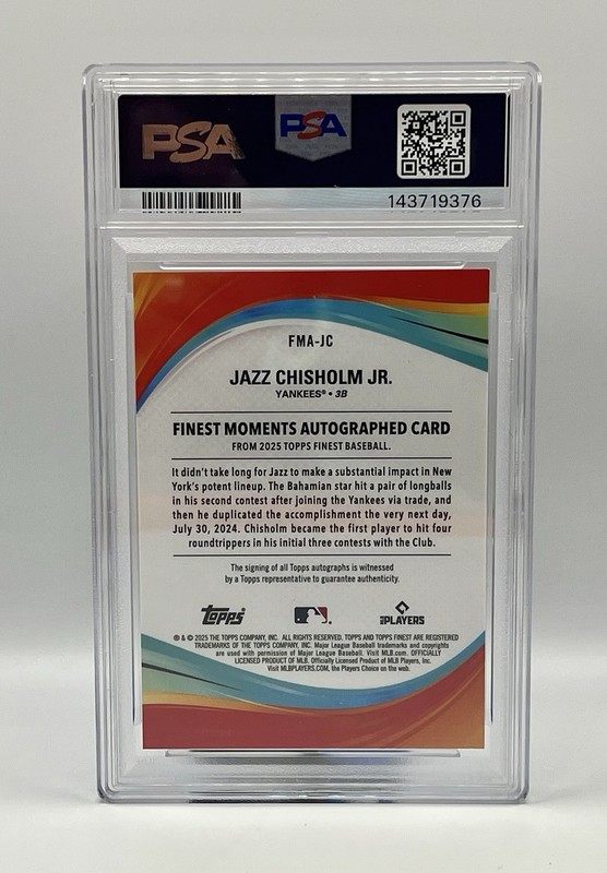 2025 Topps Finest - Jazz Chisholm Jr /25 Moments Auto - New York Yankees PSA 9 view 2