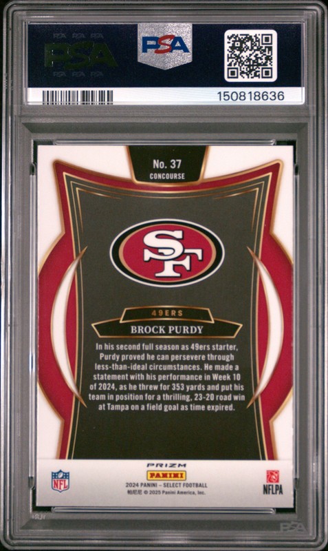 Brock Purdy 2024 Panini Select #37 Black & Red Shock PSA 9 49ers view 2