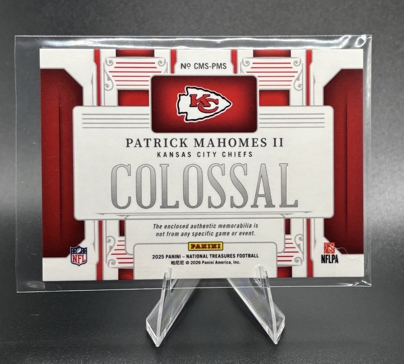 2025 Panini National Treasures Patrick Mahomes II Colossal Patch #/49 Chiefs view 2