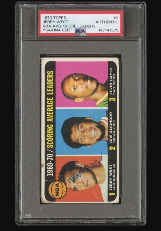 Jerry West Signed 1970-71 Topps - Scoring Avg Leaders # 2 Vintage Signature  PSA