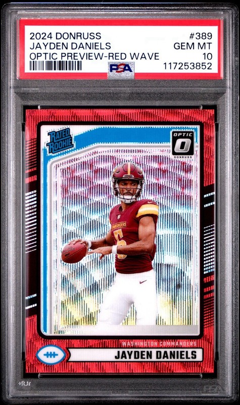 2024 Panini Donruss Jayden Daniels Optic Preview Red Wave Prizm RC #389 PSA 10