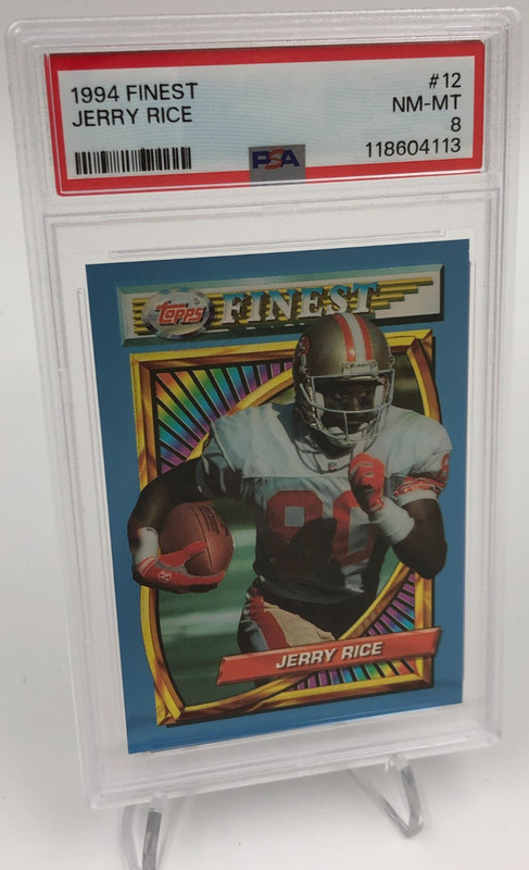 JERRY RICE Trading Card 1994 Topps FINEST #12 NFL HOF SF 49ERs graded slab PSA 8
