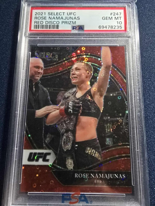 2021 Panini Select UFC Rose Namajunas 002/199 PSA 10 Red Disco Prizm Octagonside
