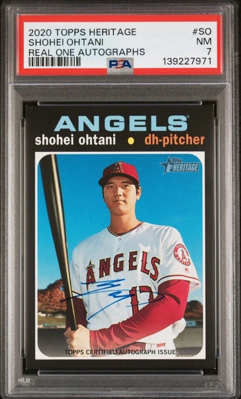 Shohei Ohtani 2020 Topps Heritage Real One Autographs On Card Auto #SO PSA 7