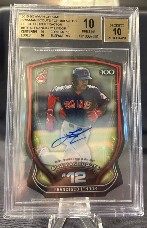 2015 Bowman Chrome Francisco Lindor Rookie Auto Superfractor 1/1 BGS Pristine 10