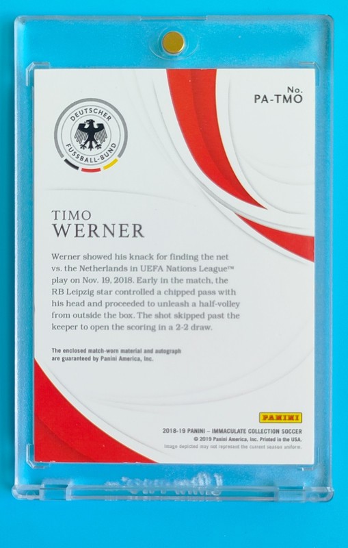 2018-19 Immaculate Germany Timo Werner match-worn Gold Patch Auto 10/10 view 2