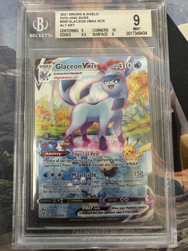 2021 Pokemon Evolving Skies 209 Glaceon VMAX BGS 9 0017348434 Graded Pokemon Car