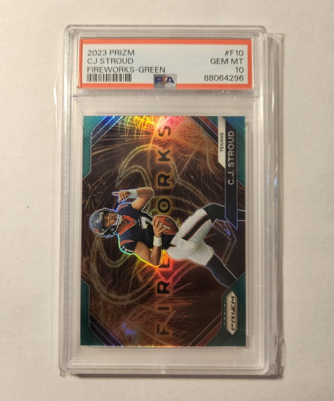 2023 Panini Prizm Fireworks Green Prizm C.J. Stroud #F-10 PSA 10 Texans RC