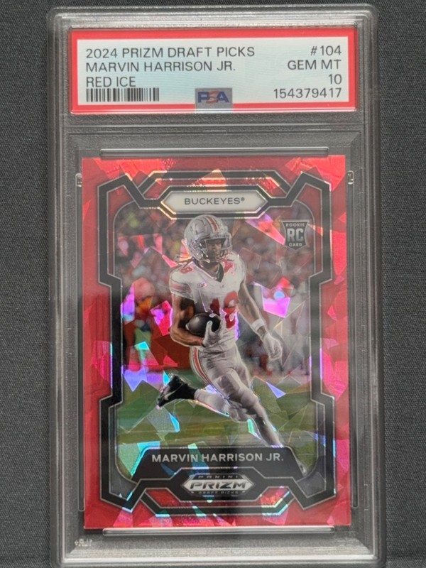 2024 Panini Prizm Draft Picks Marvin Harrison Jr (RC) #104 Red Ice PSA 10 view 1