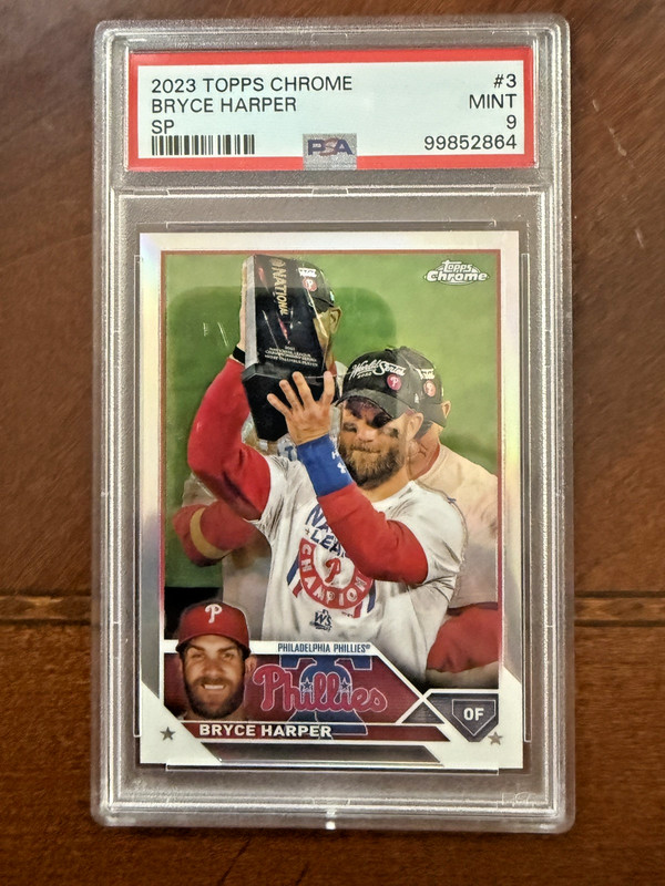 2023 Topps Chrome Bryce Harper #3 SP Photo Variation Refractor PSA 9