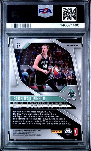 SABRINA IONESCU 2024 PANINI PRIZM WNBA SILVER ICE PRIZM #17 PSA 10 GEM MINT view 2