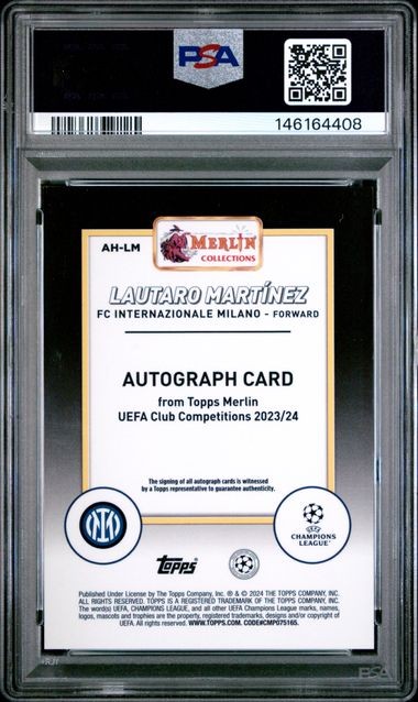 LAUTARO MARTINEZ 2023 TOPPS MERLIN GOLD REFRACTOR AUTO #D 05/50 PSA 10 POP 1/1 view 2