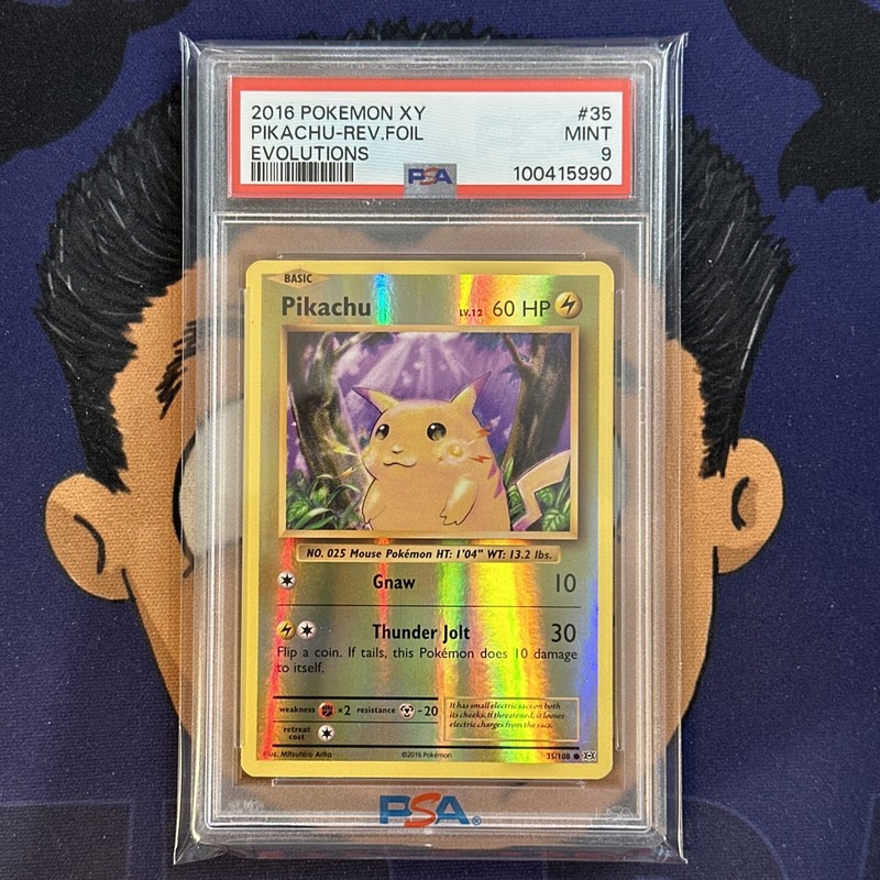PSA 9 MINT 2016 Pokemon XY Evolutions PIKACHU #35 Reverse Foil view 2